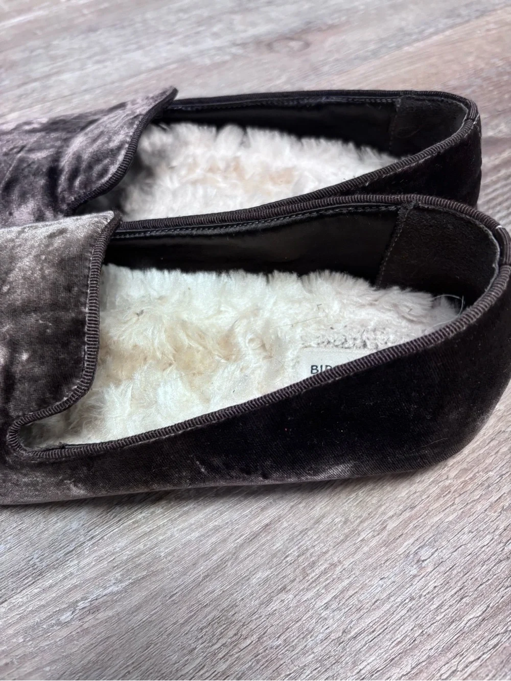 Birdies Velvet The Starling Faux-Fur Lined Flats Deep Gray
